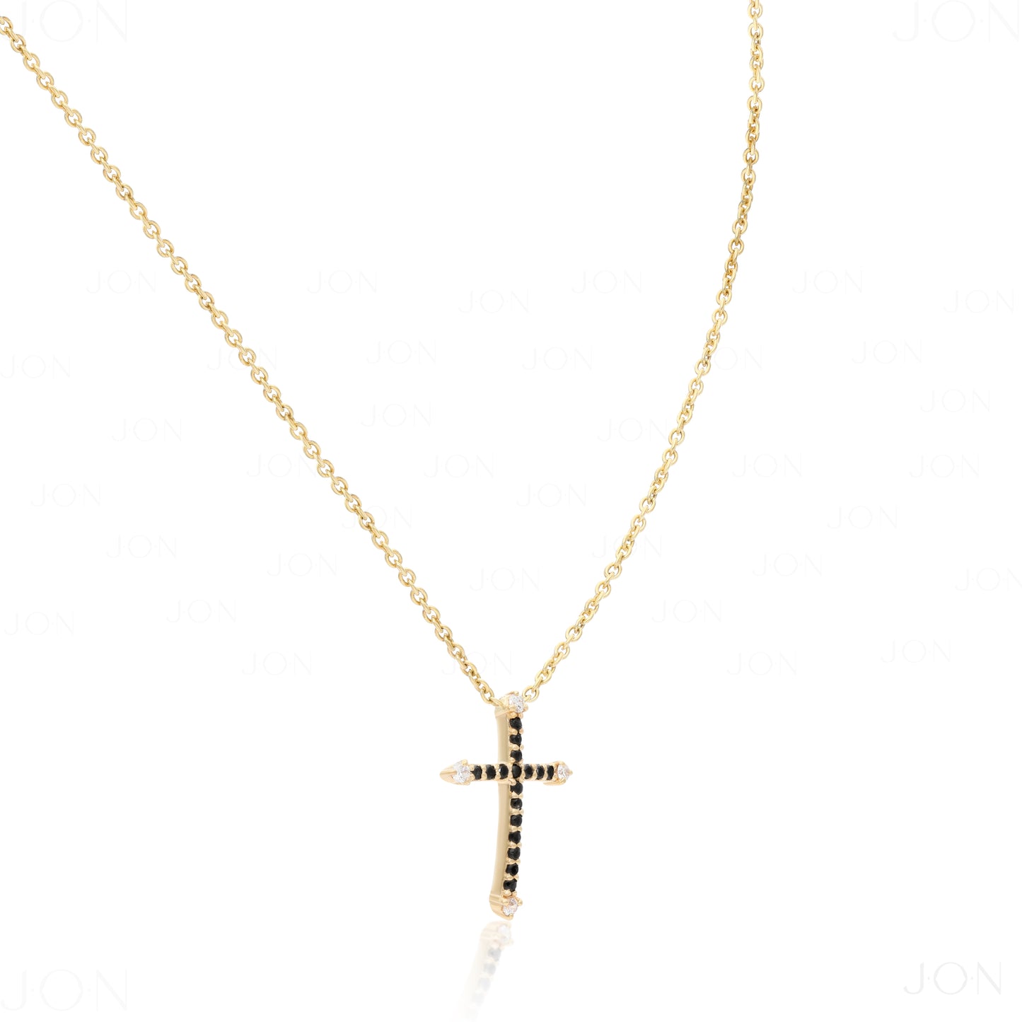 14K Gold 0.15 Ct. Genuine White-Black Diamond Jesus Cross Pendant Necklace Gift