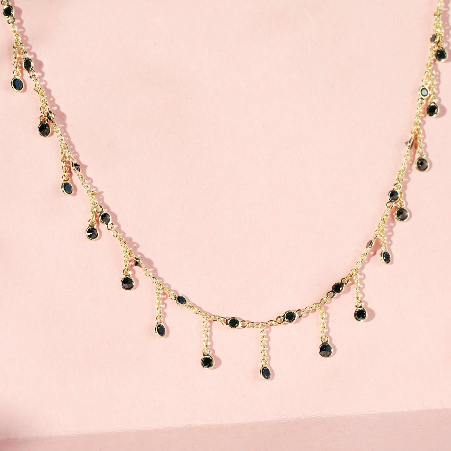 Black Diamond Fringe Necklace|14k Gold