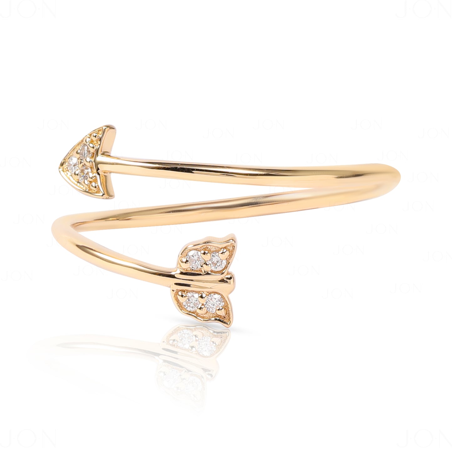 14K Gold 0.05 Ct. Genuine Diamond Arrow Cuff Love Ring Fine Jewelry Size -3 to 9