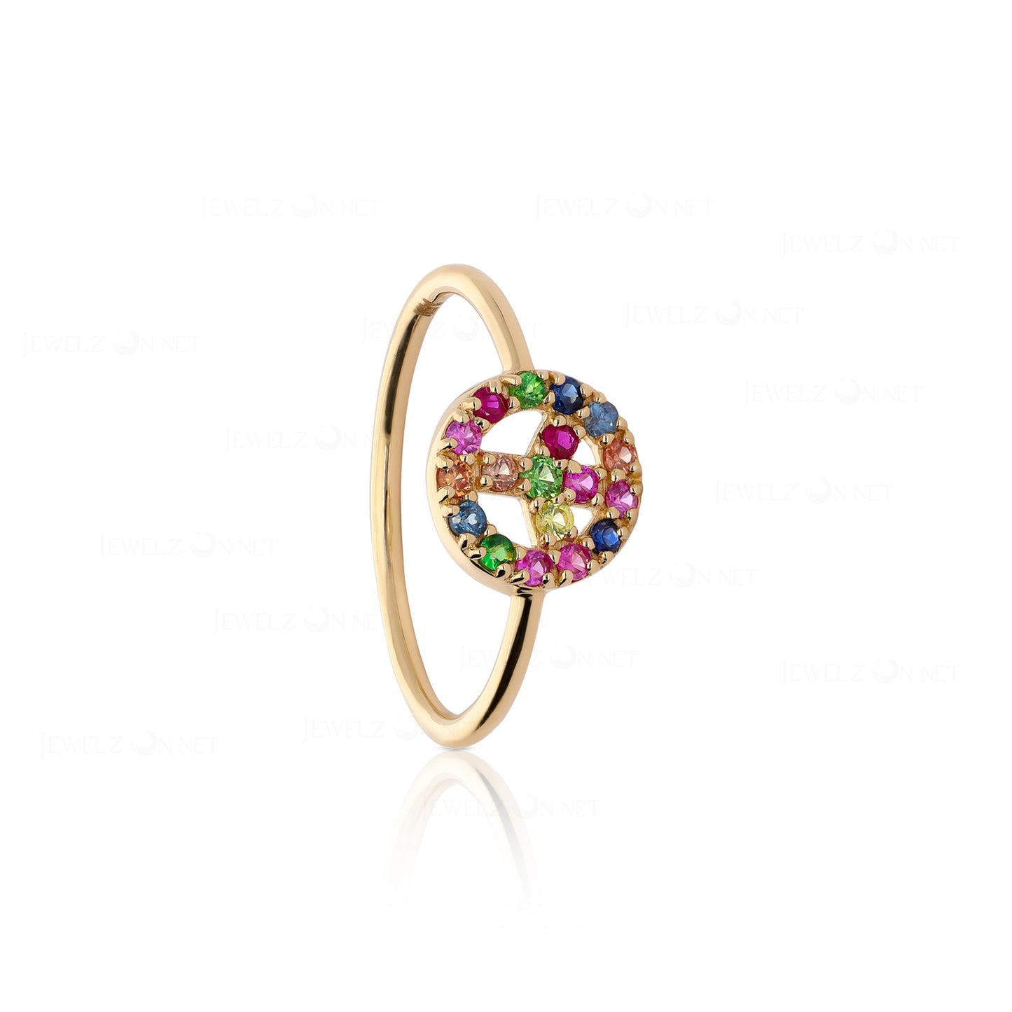 14K Gold 0.30 Ct Genuine Multi Sapphire Gemstone Sign Of Peace Ring Fine Jewelry