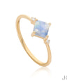 14K Gold Genuine Diamond And Square Shape Rainbow Moonstone Ring Fine Jewelry