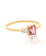 14K Gold Genuine Diamond And Pink Tourmaline Engagement Band Ring Fine Jewelry