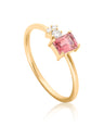 14K Gold Genuine Diamond And Pink Tourmaline Engagement Band Ring Fine Jewelry