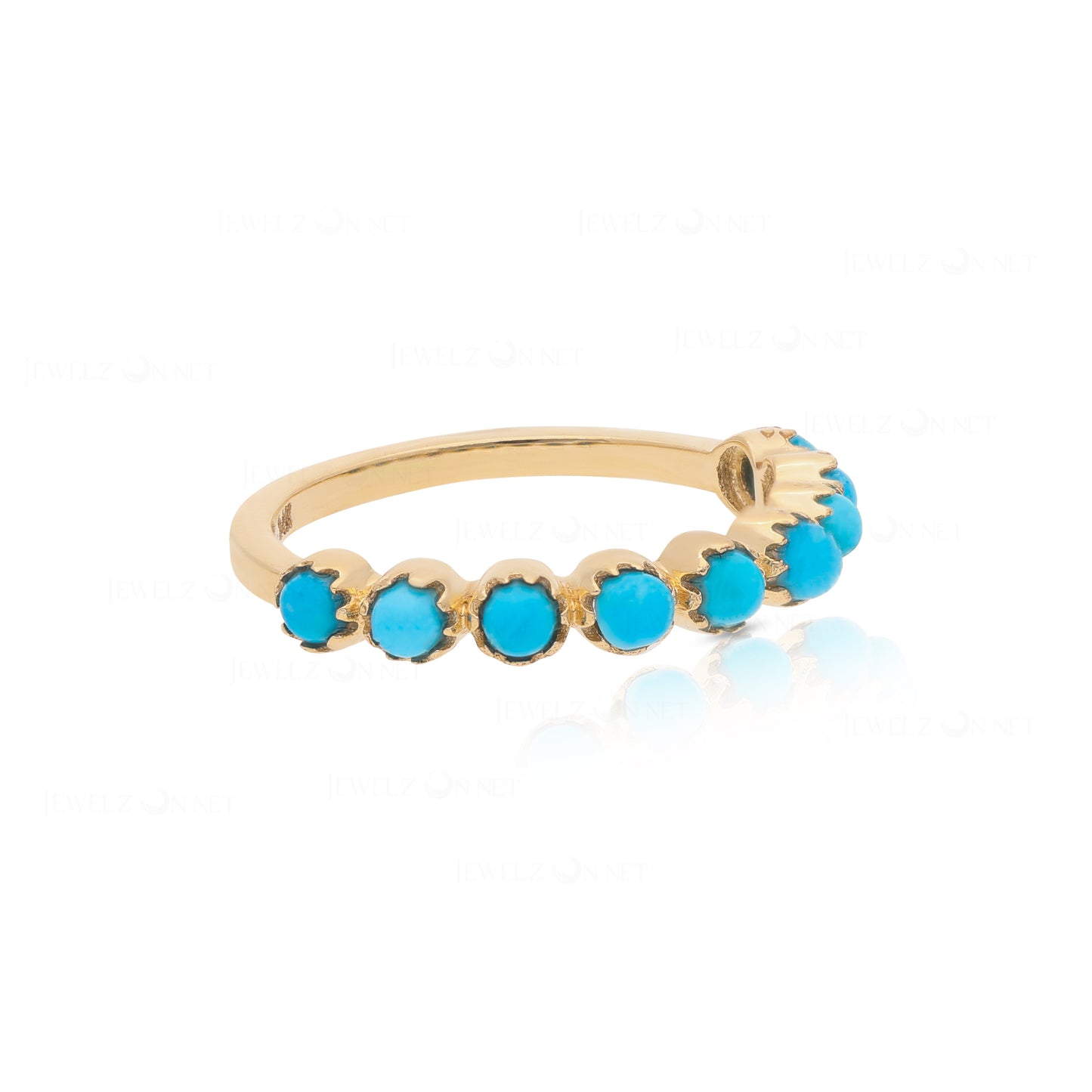 14K Gold 0.20 Ct. Genuine Turquoise Gemstone Band Ring Fine Jewelry Size-3 to 9