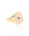 14K Gold 0.04 Ct. Genuine Blue Sapphire Gemstone Engraved Starburst Signet Ring