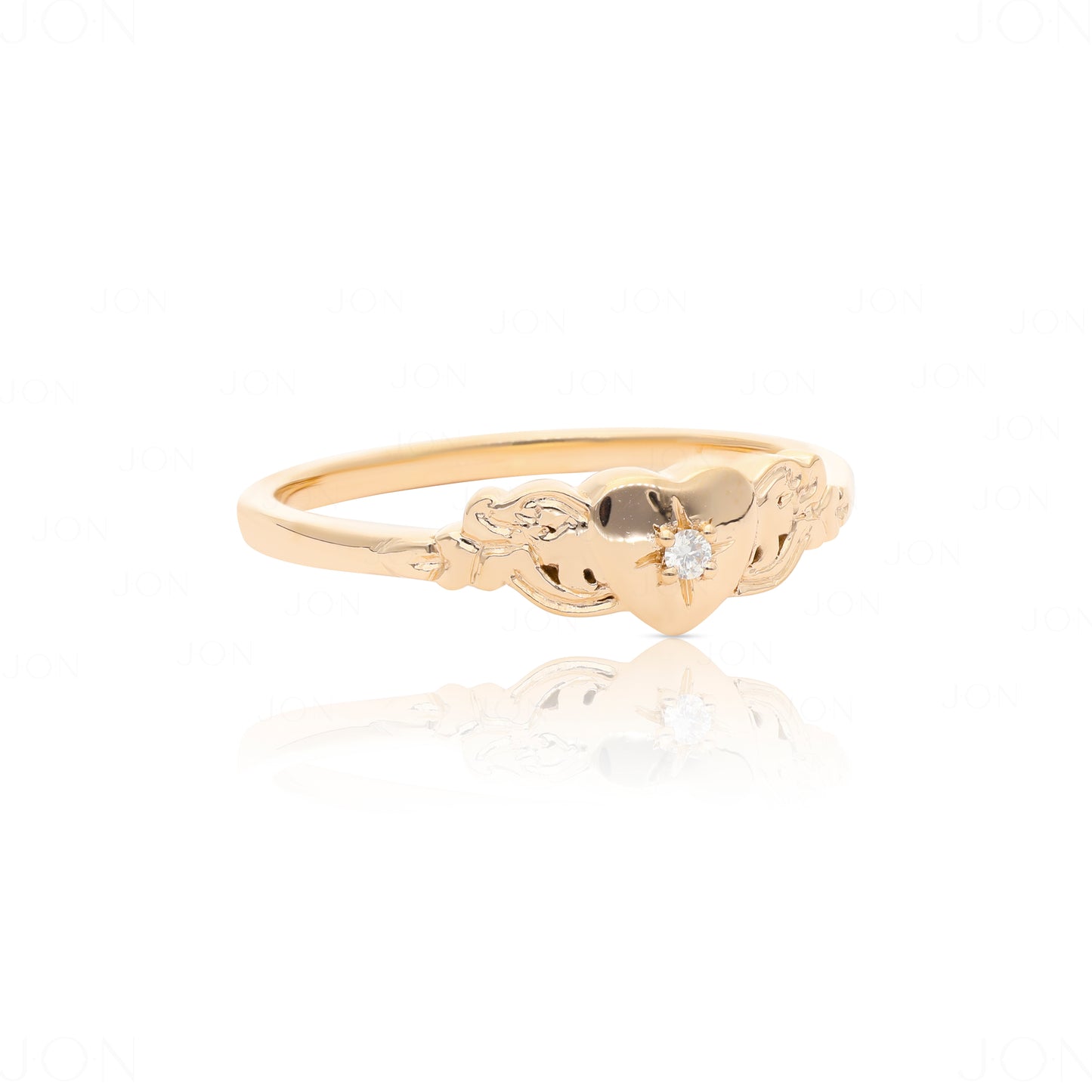 14K Gold 0.02 Ct. Genuine Diamond Love Heart Unique Band Ring Fine Jewelry