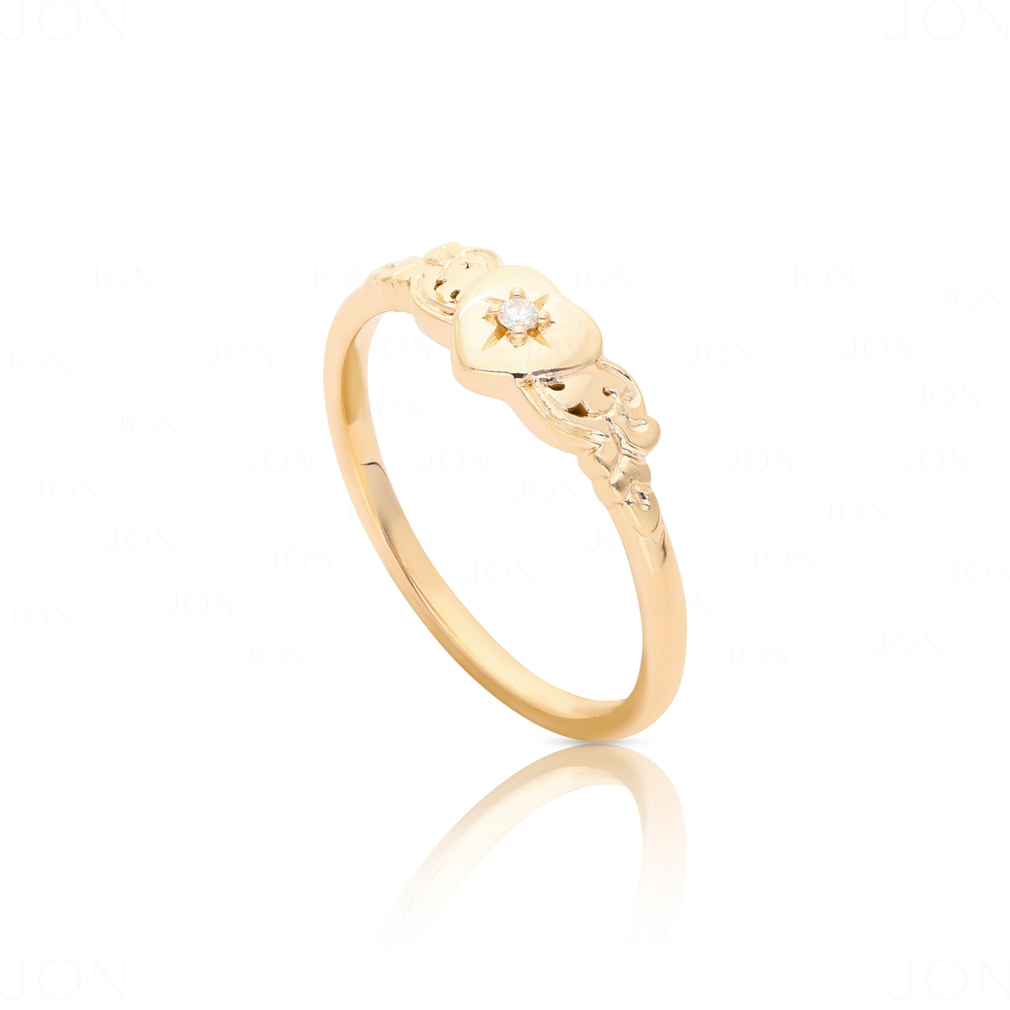 14K Gold 0.02 Ct. Genuine Diamond Love Heart Unique Band Ring Fine Jewelry