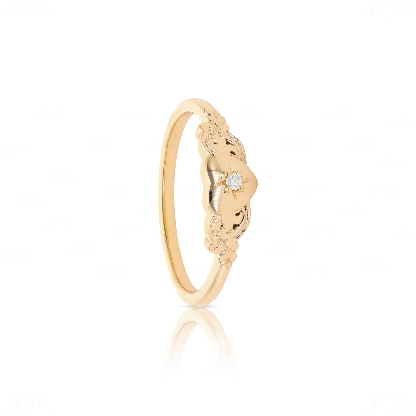 14K Gold 0.02 Ct. Genuine Diamond Love Heart Unique Band Ring Fine Jewelry