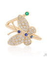 14K Gold Genuine Diamond Blue Sapphire And Emerald Gemstone Butterfly Fine Ring