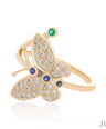 14K Gold Genuine Diamond Blue Sapphire And Emerald Gemstone Butterfly Fine Ring