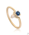 14K Gold Genuine Opal And Blue Sapphire Gemstone Birthday Gift Ring Fine Jewelry