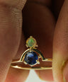 14K Gold Genuine Opal And Blue Sapphire Gemstone Birthday Gift Ring Fine Jewelry