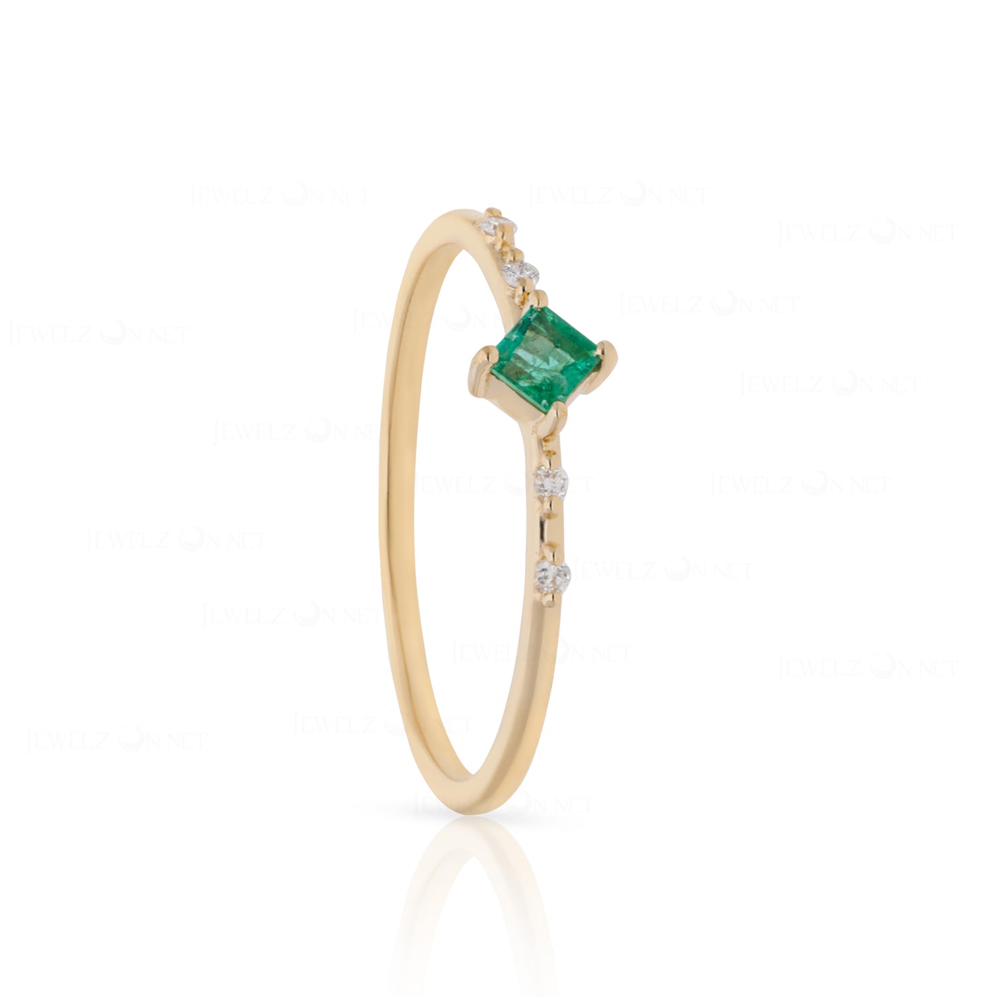 14K Gold Genuine Diamond And Square Shape Emerald Gemstone Wedding Fine Ring