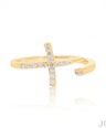 14K Gold 0.10 Ct. Genuine Diamond Jesus Cross Design Open Cuff Ring Fine Jewelry