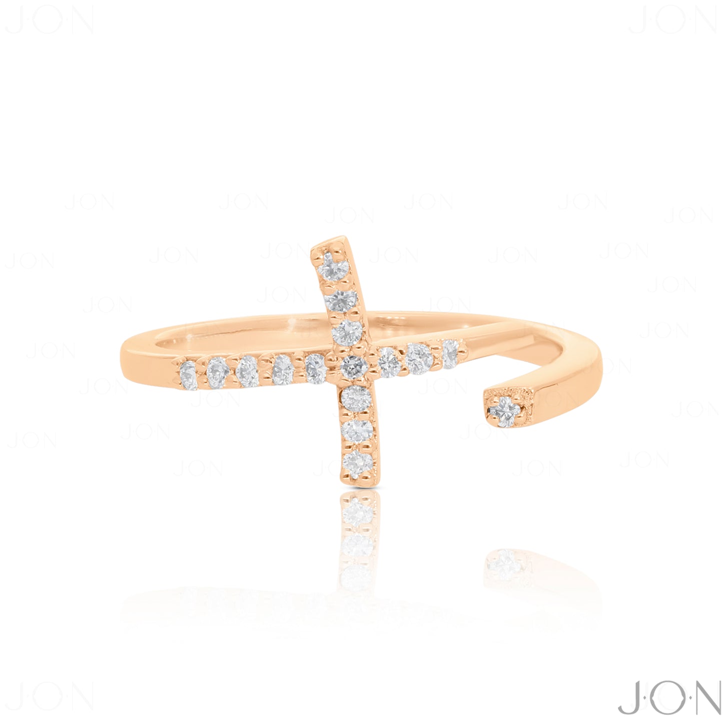 14K Gold 0.10 Ct. Genuine Diamond Jesus Cross Design Open Cuff Ring Fine Jewelry