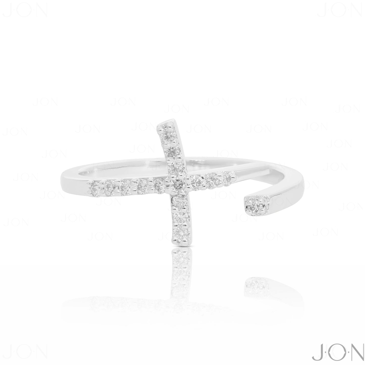 14K Gold 0.10 Ct. Genuine Diamond Jesus Cross Design Open Cuff Ring Fine Jewelry