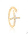 14K Gold 0.10 Ct. Genuine Diamond Jesus Cross Design Open Cuff Ring Fine Jewelry