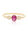 14K Gold Genuine Diamond And Oval Cut Ruby July Birthstone Wedding Band Ring