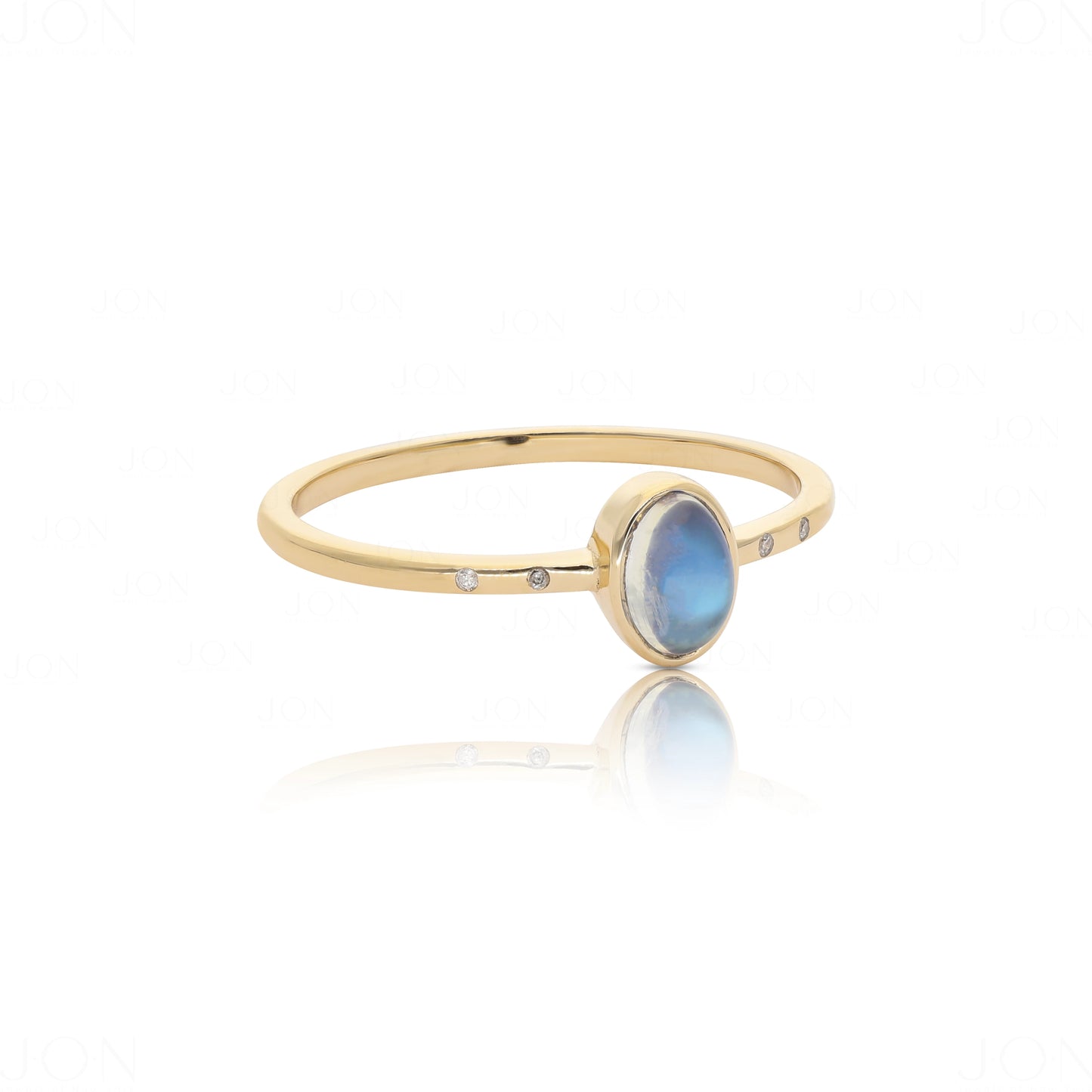 14K Gold Genuine Diamond - Rainbow Moonstone Delicate Wedding Ring Fine Jewelry