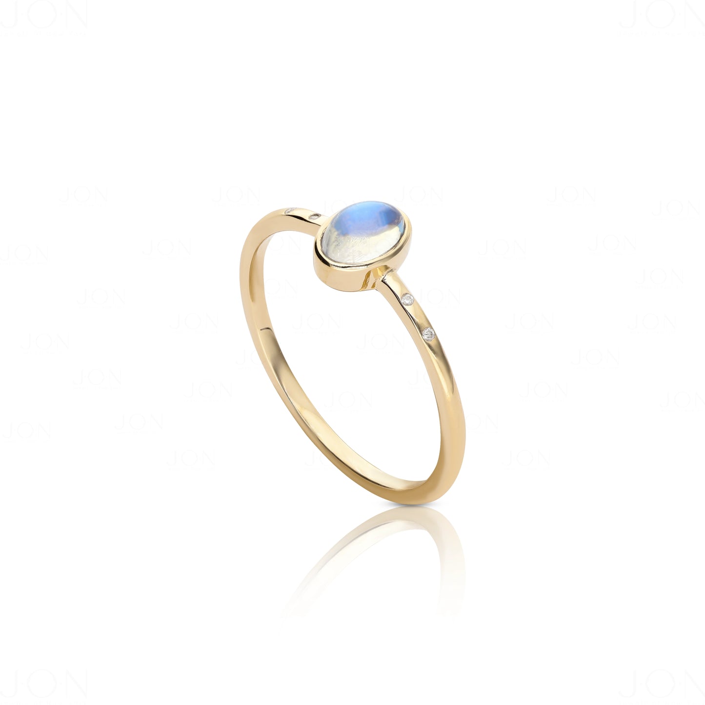 14K Gold Genuine Diamond - Rainbow Moonstone Delicate Wedding Ring Fine Jewelry