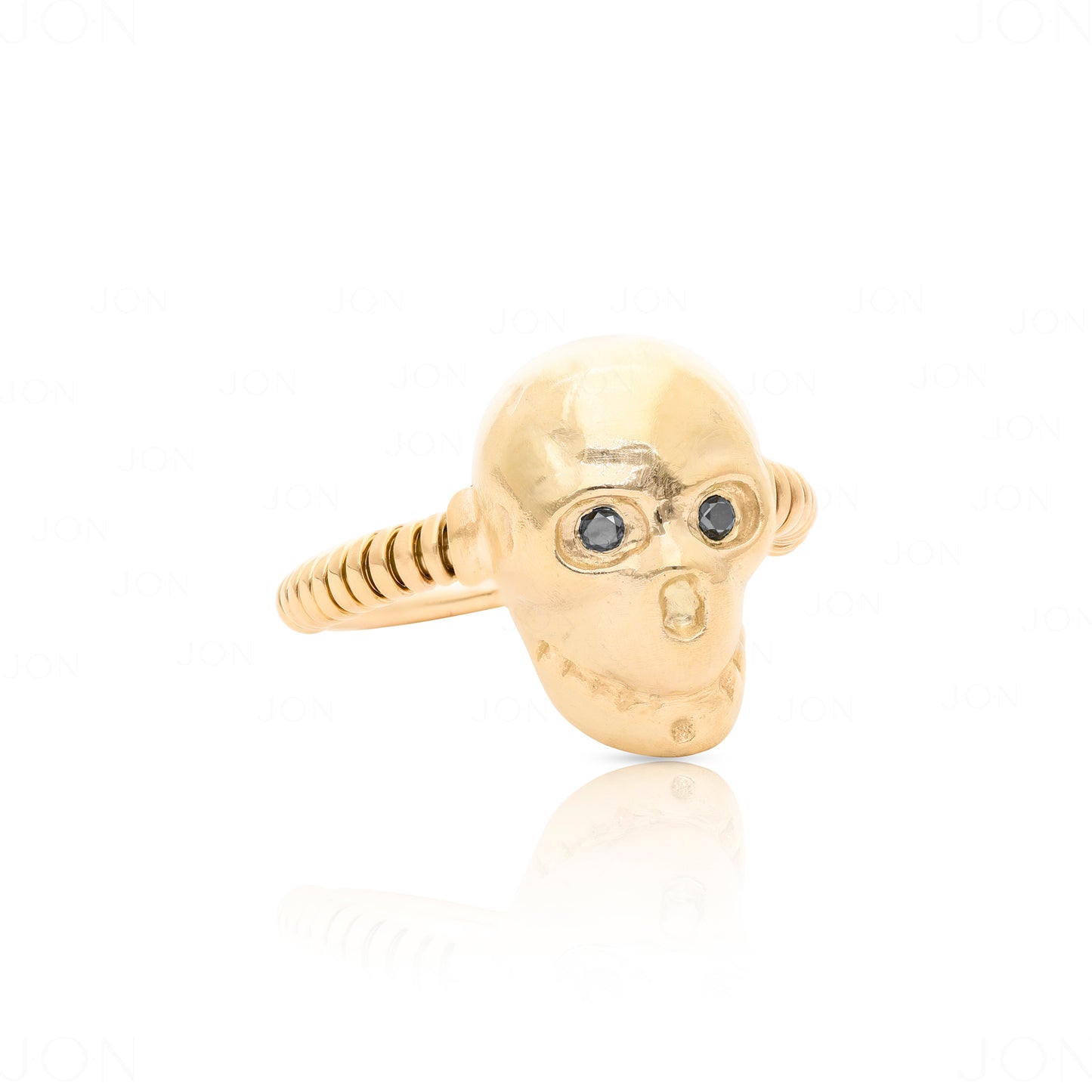 14K Gold 0.03 Ct. Genuine Black Diamond Skull Design Halloween Ring Fine Jewelry