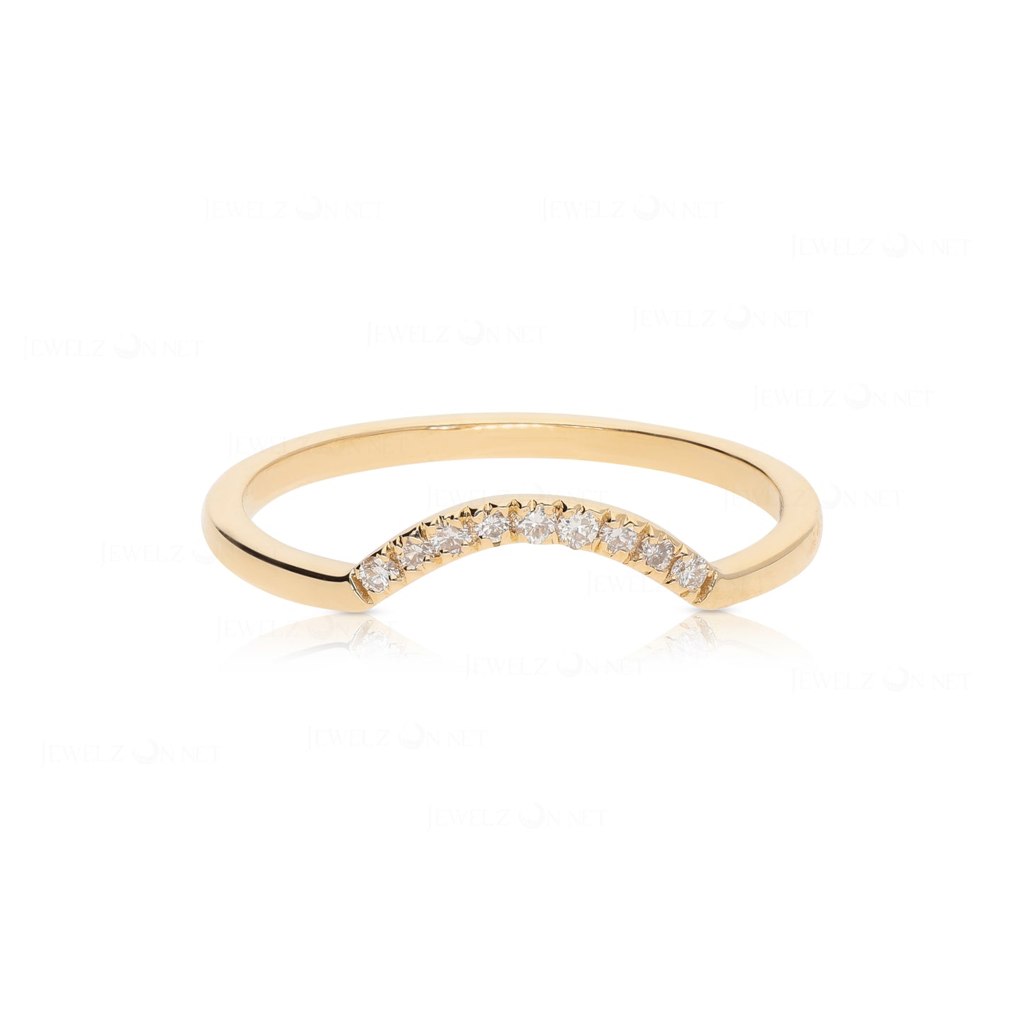 14K Gold 0.05 Ct. Genuine Diamond Curved Arc Design Delicate Ring Fine Jewelry