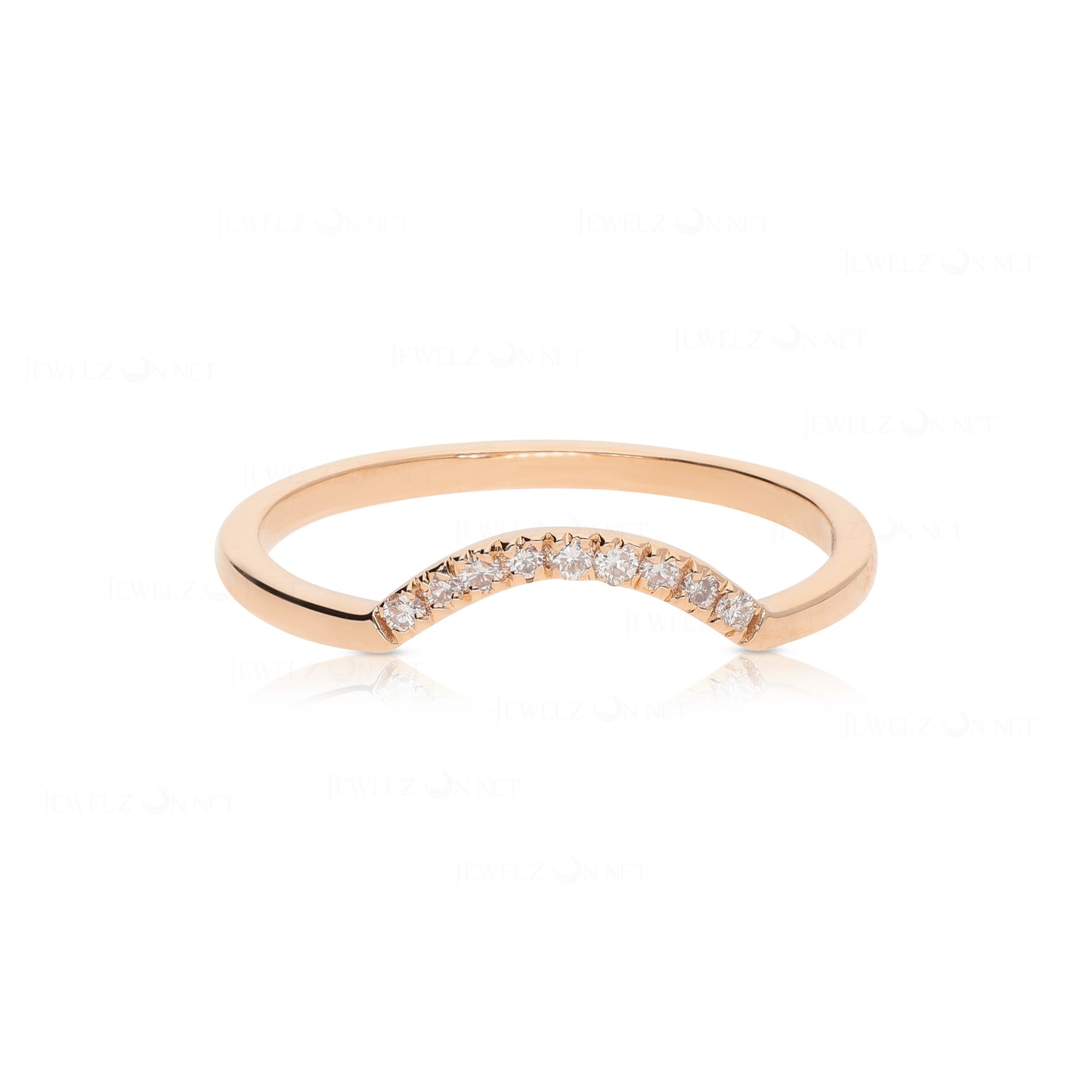 14K Gold 0.05 Ct. Genuine Diamond Curved Arc Design Delicate Ring Fine Jewelry