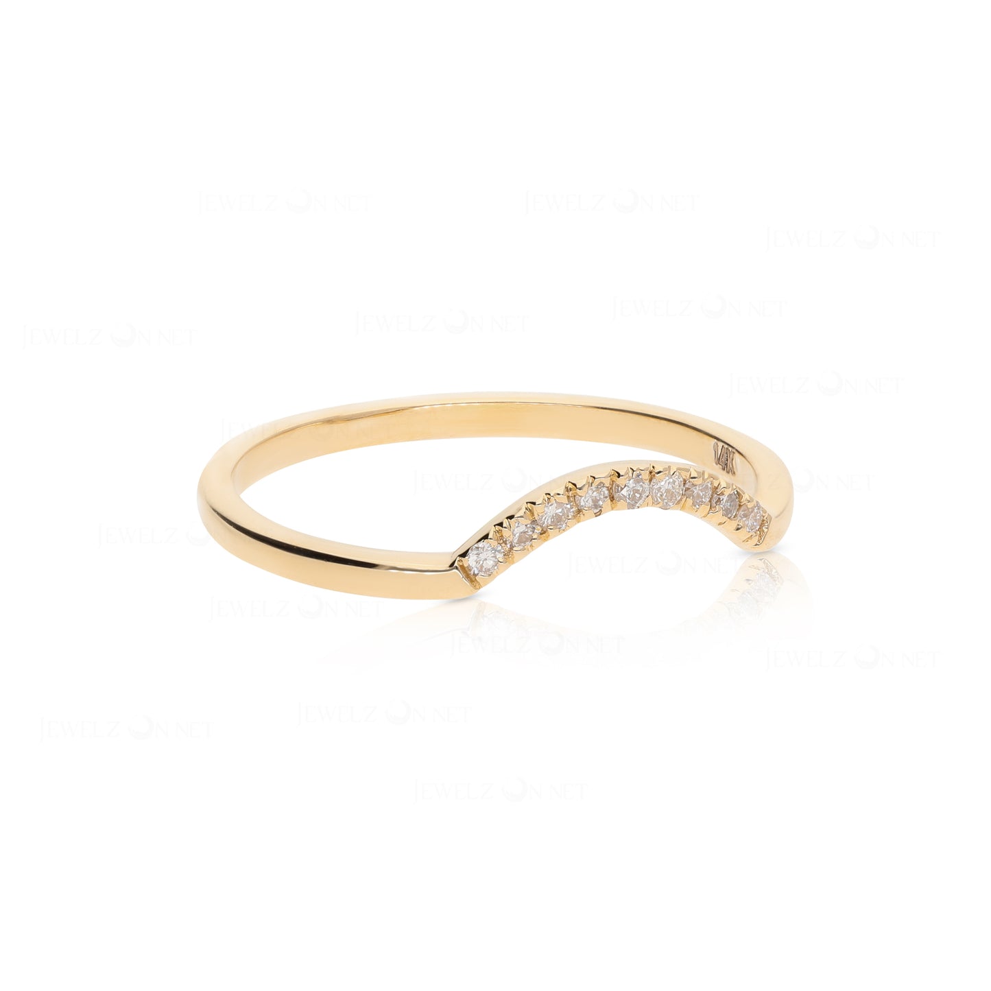 14K Gold 0.05 Ct. Genuine Diamond Curved Arc Design Delicate Ring Fine Jewelry