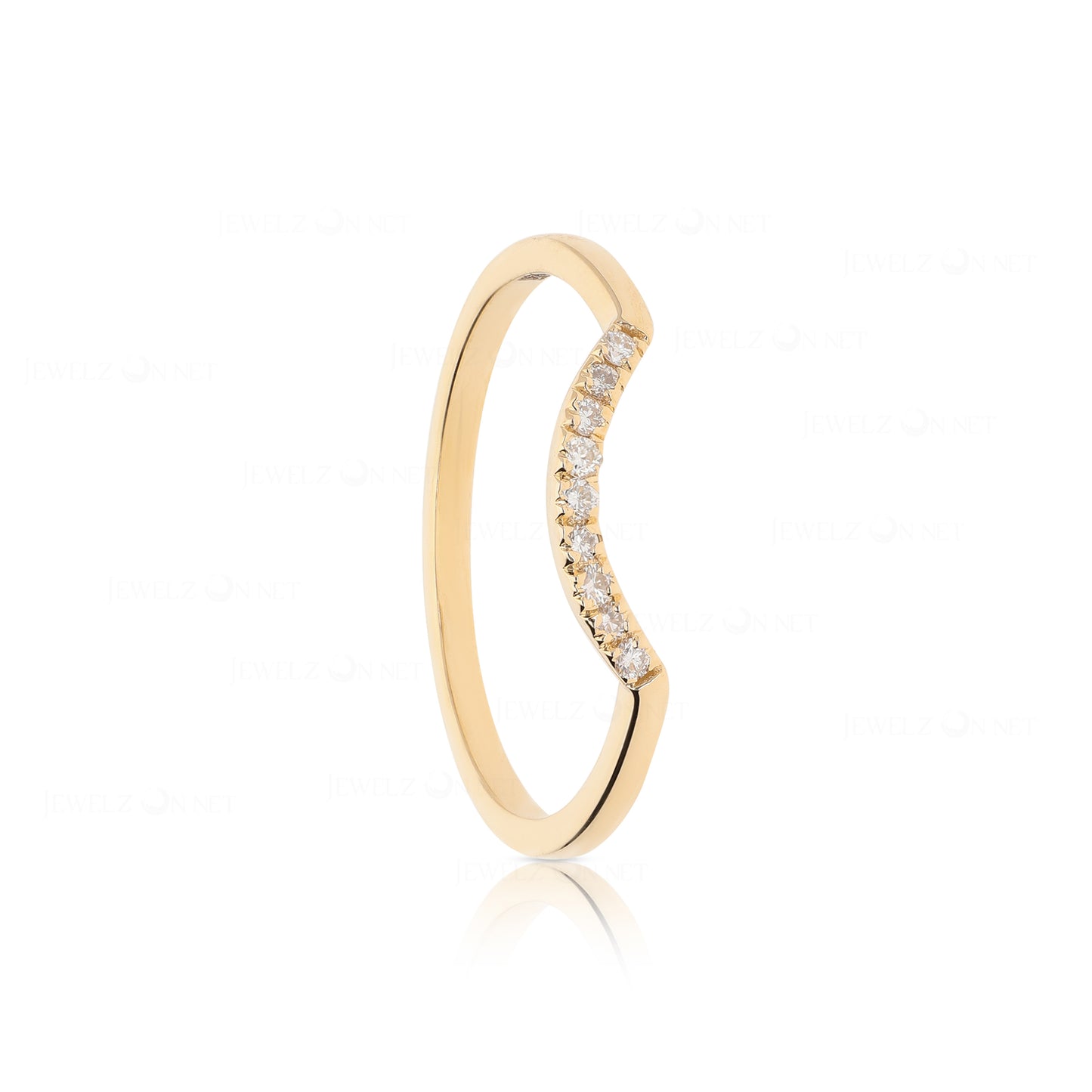 14K Gold 0.05 Ct. Genuine Diamond Curved Arc Design Delicate Ring Fine Jewelry