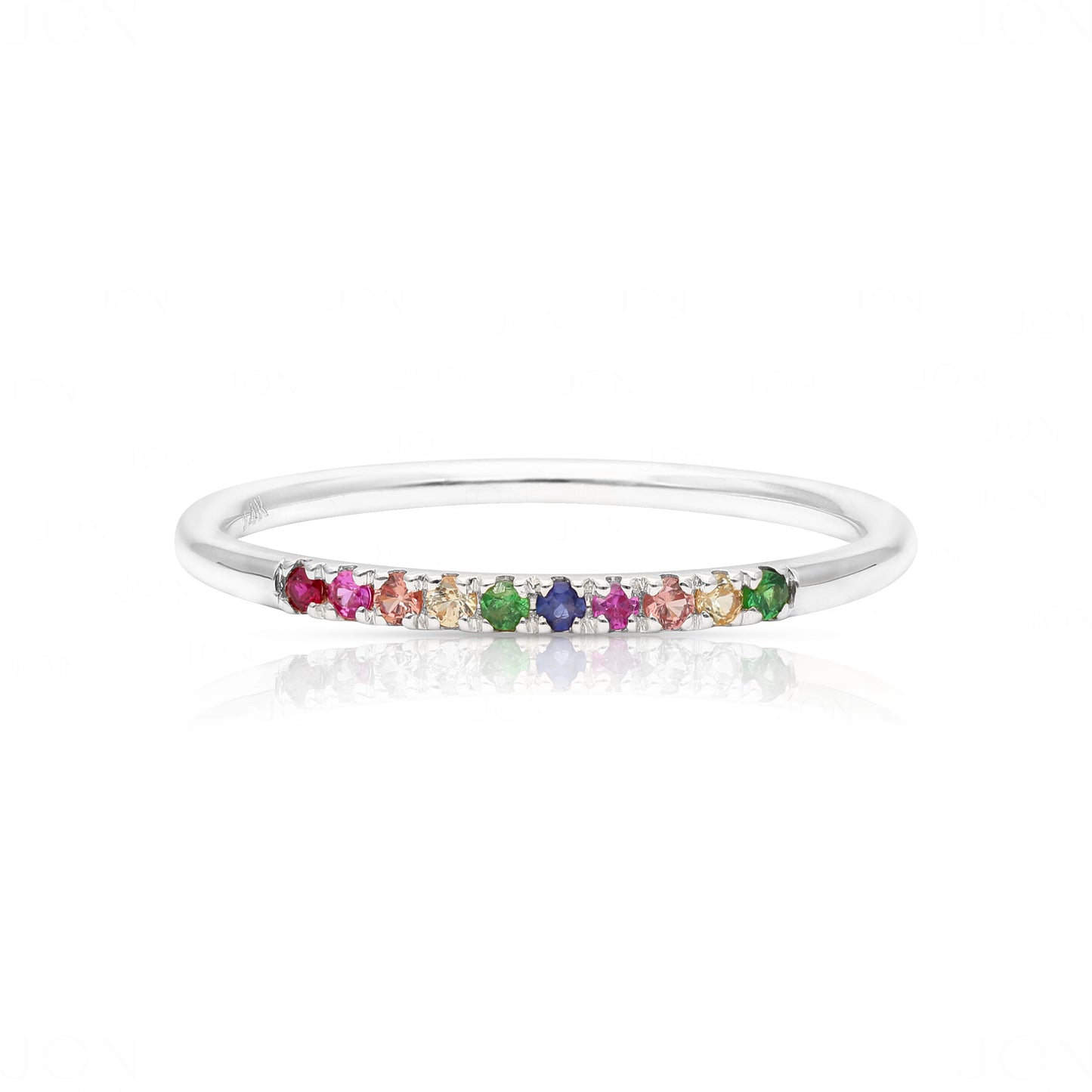 14K Gold 0.05 Ct. Genuine Multi Sapphire Gemstone Rainbow Ring Fine Jewelry