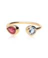 14K Gold Genuine Ruby - Aquamarine Gemstone Open Ring Fine Jewelry Size-3 to 8US