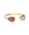 14K Gold Genuine Ruby - Aquamarine Gemstone Open Ring Fine Jewelry Size-3 to 8US