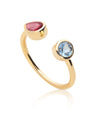 14K Gold Genuine Ruby - Aquamarine Gemstone Open Ring Fine Jewelry Size-3 to 8US