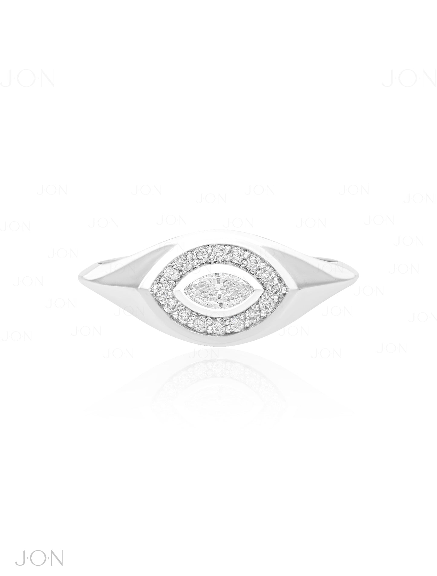 14K Gold 0.28Ct. Genuine Marquise-Round Diamond Evil Eye Signet Ring Fine Jewelry