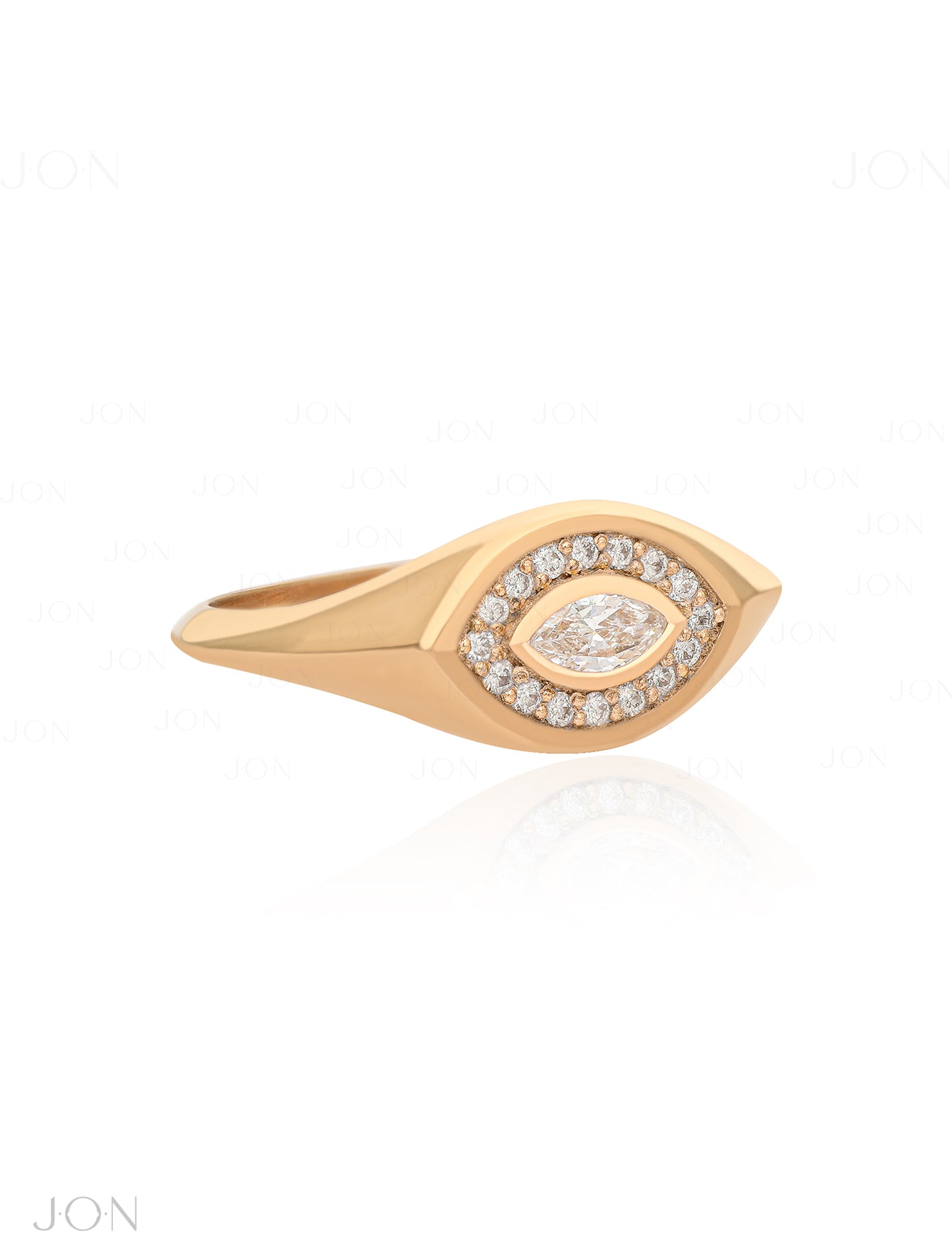 14K Gold 0.28Ct. Genuine Marquise-Round Diamond Evil Eye Signet Ring Fine Jewelry