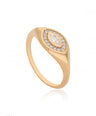 14K Gold 0.28Ct. Genuine Marquise-Round Diamond Evil Eye Signet Ring Fine Jewelry