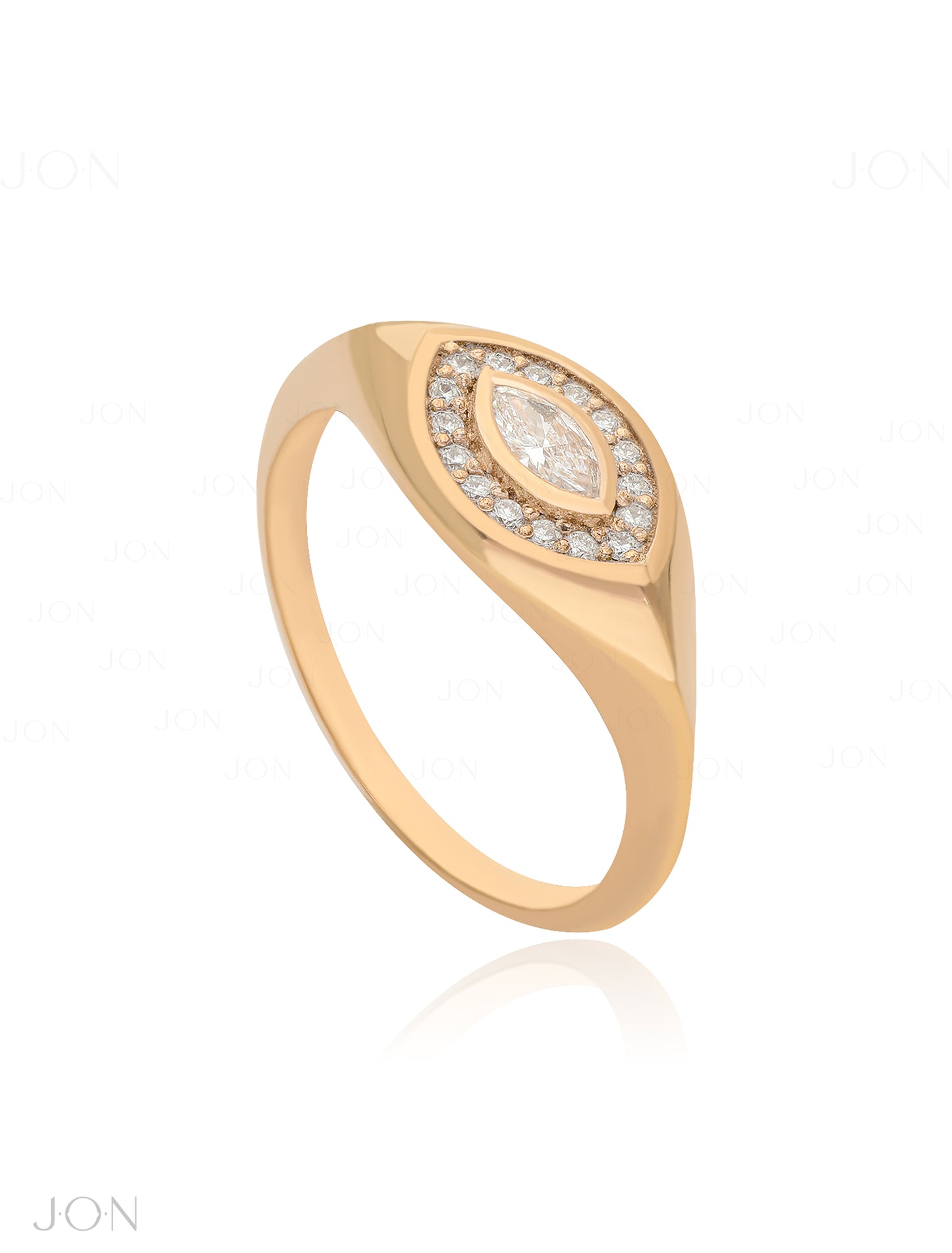 14K Gold 0.28Ct. Genuine Marquise-Round Diamond Evil Eye Signet Ring Fine Jewelry