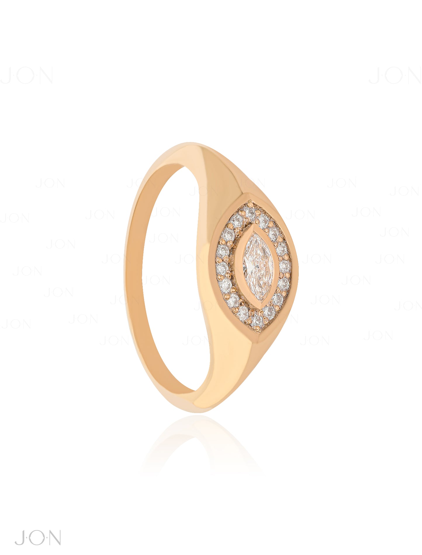 14K Gold 0.28Ct. Genuine Marquise-Round Diamond Evil Eye Signet Ring Fine Jewelry