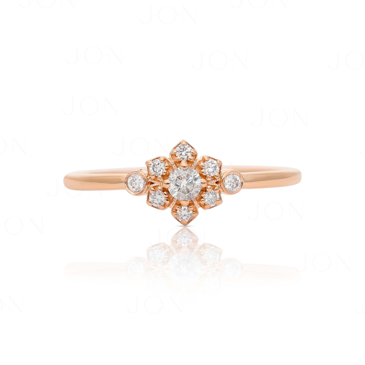 14K Gold 0.13 Ct. Genuine Diamond Lily Flower Ring Fine Jewelry Size-3 to 8 US