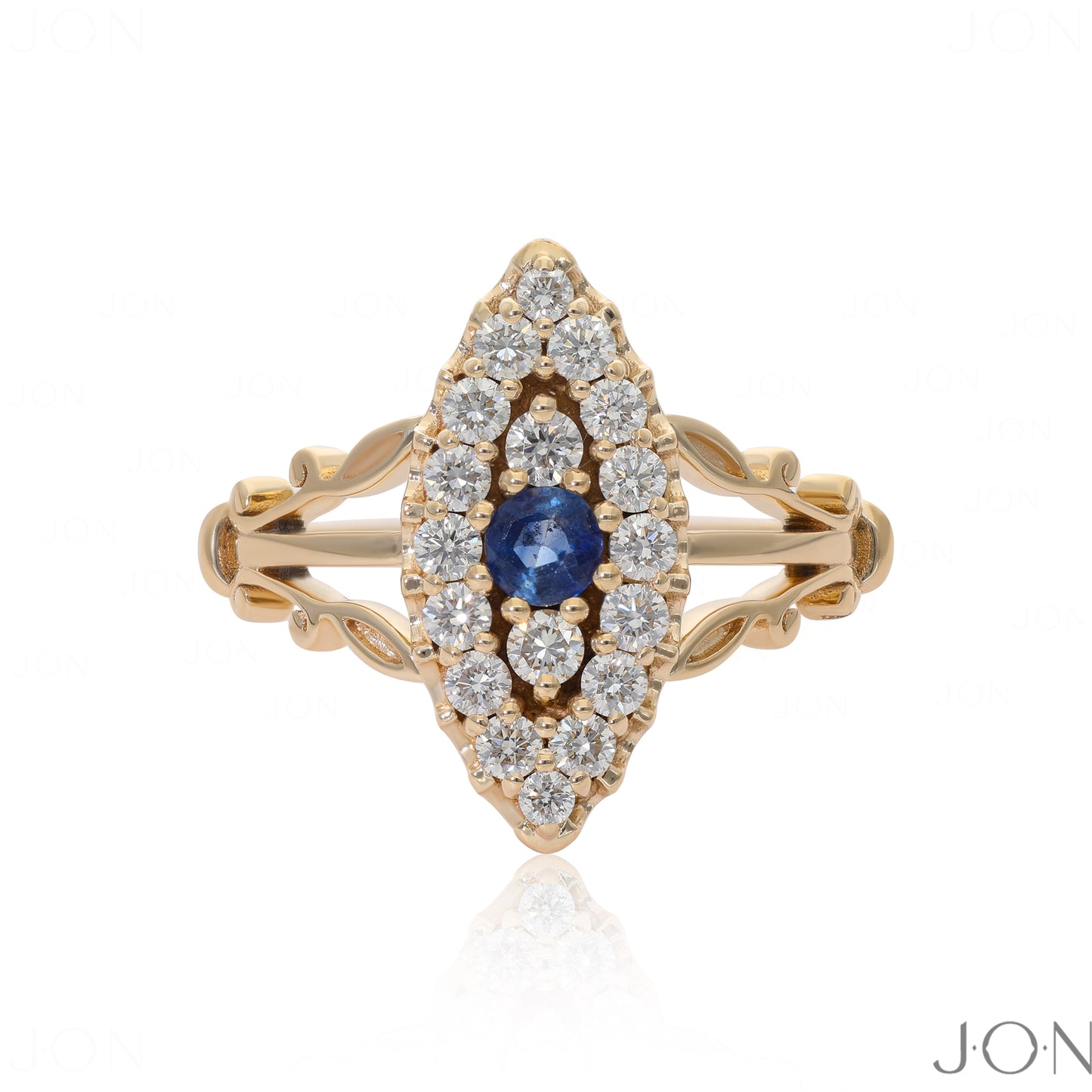 14K Gold Genuine Diamond And Blue Sapphire Gemstone Vintage Ring Fine Jewelry