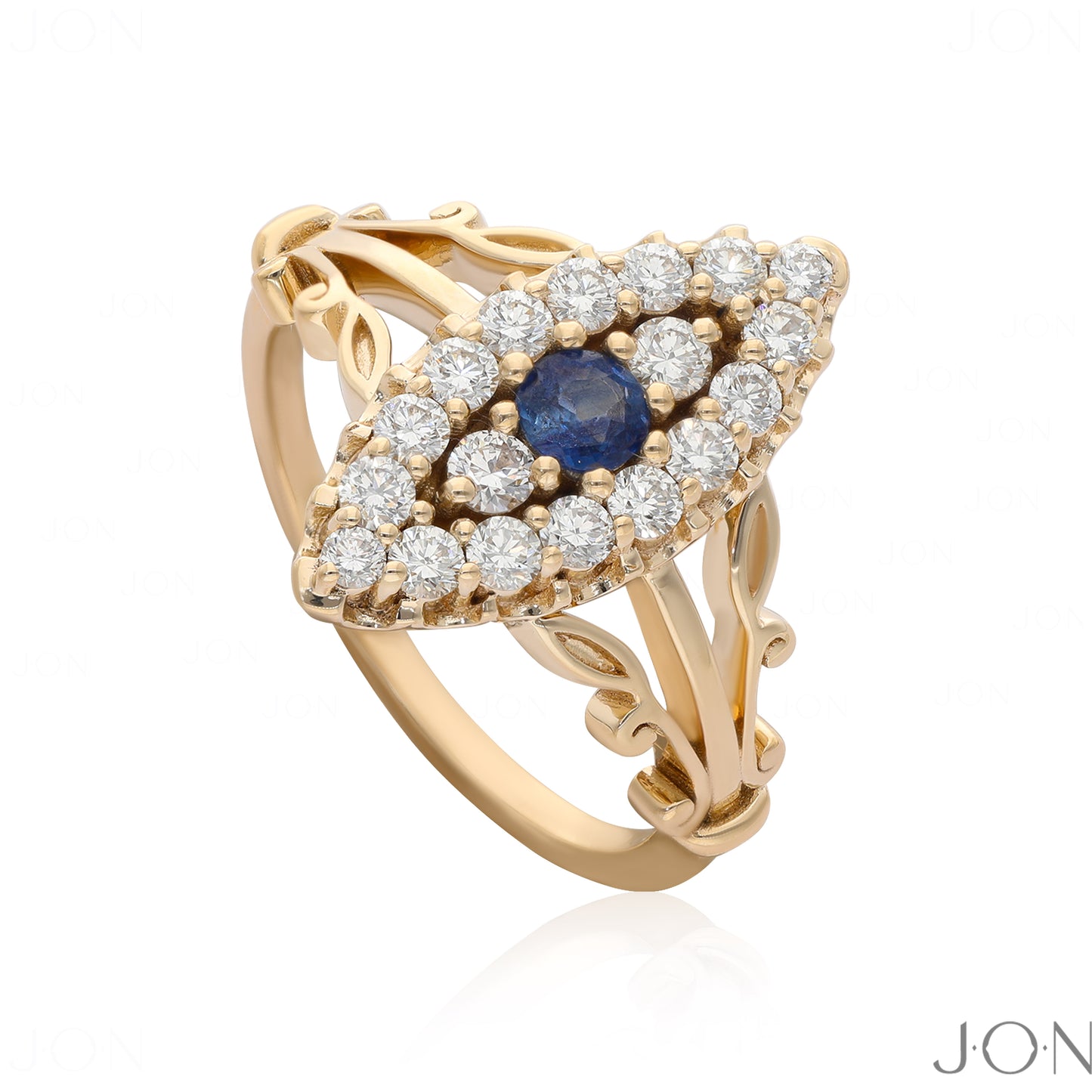 14K Gold Genuine Diamond And Blue Sapphire Gemstone Vintage Ring Fine Jewelry