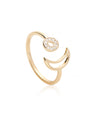 14K Gold 0.10 Ct. Genuine Diamobnd Crescent Moon Open Cuff Ring Size-3 to 8 US