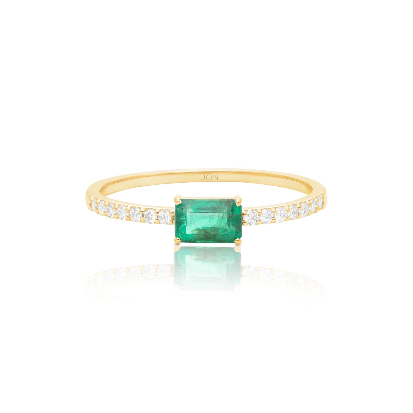 14K Gold Genuine Diamond And Emerald Gemstone (0.75 Ct.) Ring Fine Jewelry