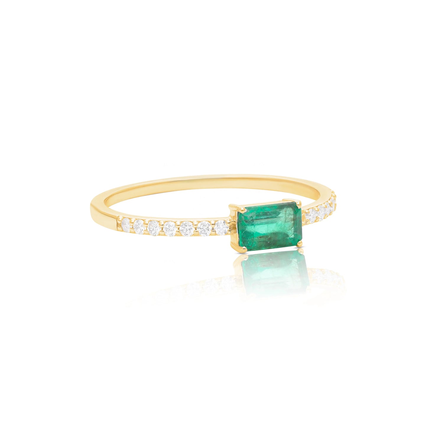 14K Gold Genuine Diamond And Emerald Gemstone (0.75 Ct.) Ring Fine Jewelry