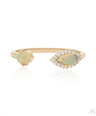 14K Gold Genuine Diamond And Opal Gemstone Open Cuff Promise Ring Fine Jewelry