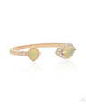14K Gold Genuine Diamond And Opal Gemstone Open Cuff Promise Ring Fine Jewelry