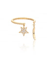 14K Gold Beaded 0.10 Ct. Genuine Diamond Dangling Star Moon Ring Fine Jewelry