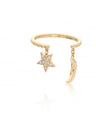 14K Gold Beaded 0.10 Ct. Genuine Diamond Dangling Star Moon Ring Fine Jewelry