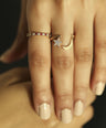 14K Gold Beaded 0.10 Ct. Genuine Diamond Dangling Star Moon Ring Fine Jewelry