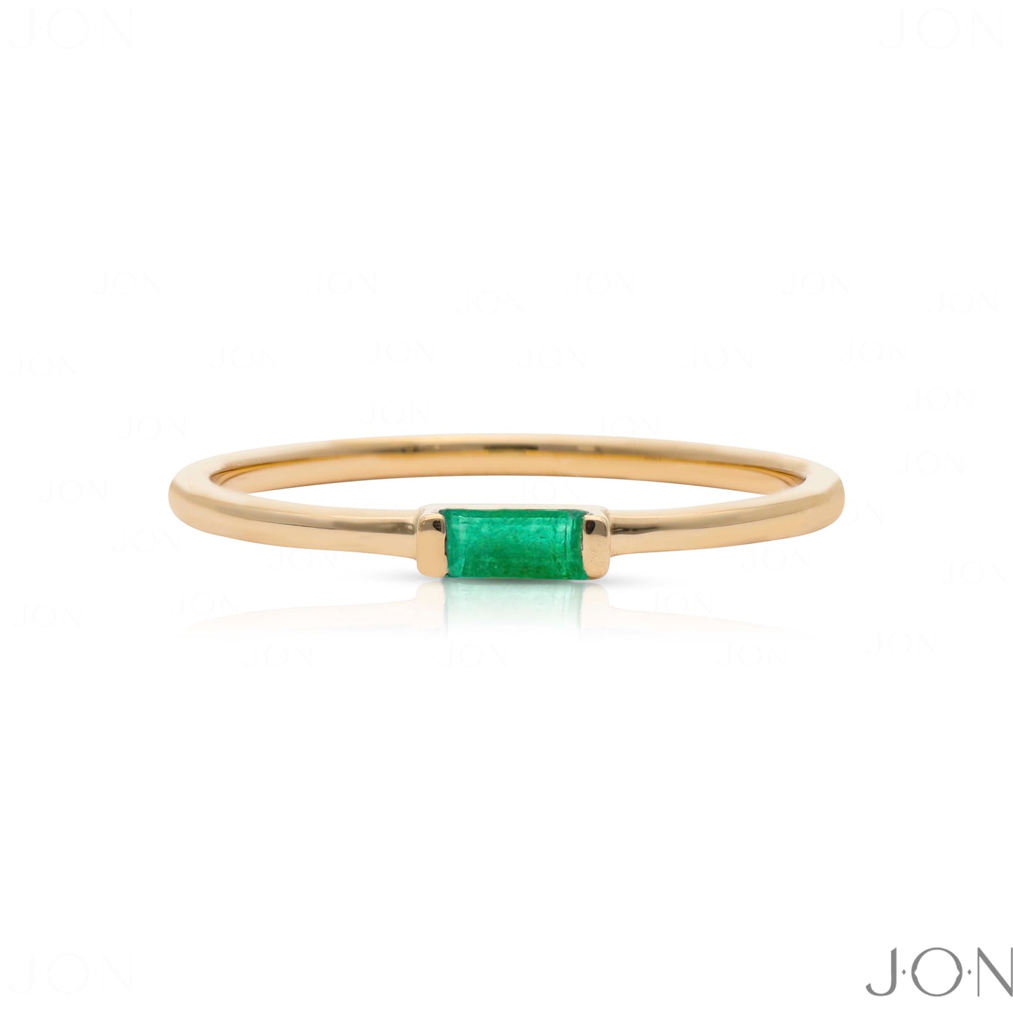 Genuine Emerald Gemstone Band Ring 14k Yellow Gold Handmade Minimalist Jewelry